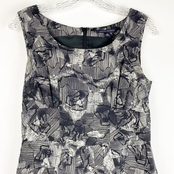 Banana Republic Silk Wool Pleated Sheath Dress Black Floral Womens Size 4 - Picture 4 of 13